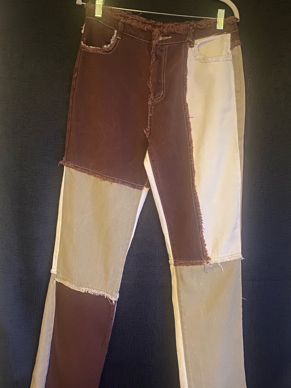 SHEIN - Two-Tone Colorblock Straight Leg Jeans in Brown & Beige size large